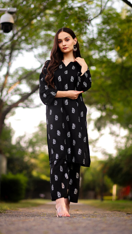 ( black )  Saleha Design Block Print  Stitched Suits casual wear for girls (Summer Lilen)